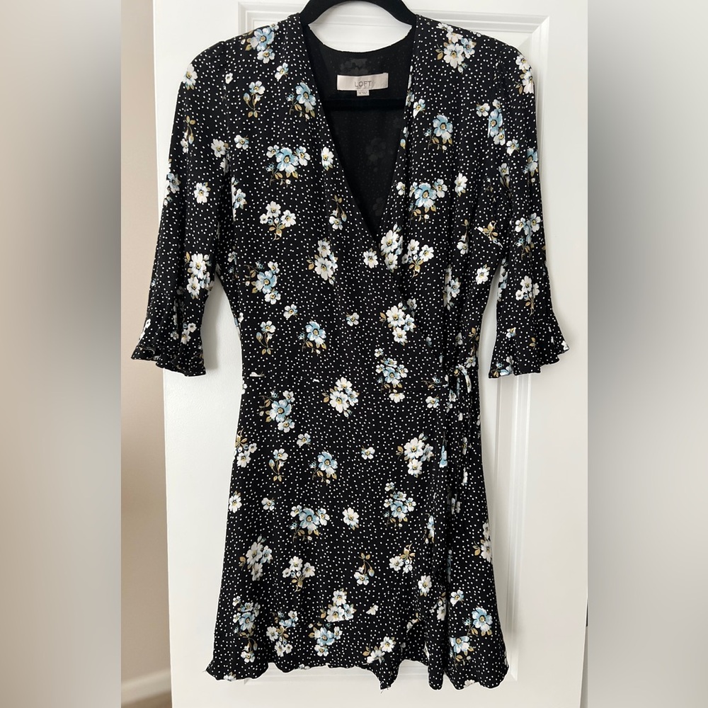 LOFT Chic Black Floral Romper (Shorts)